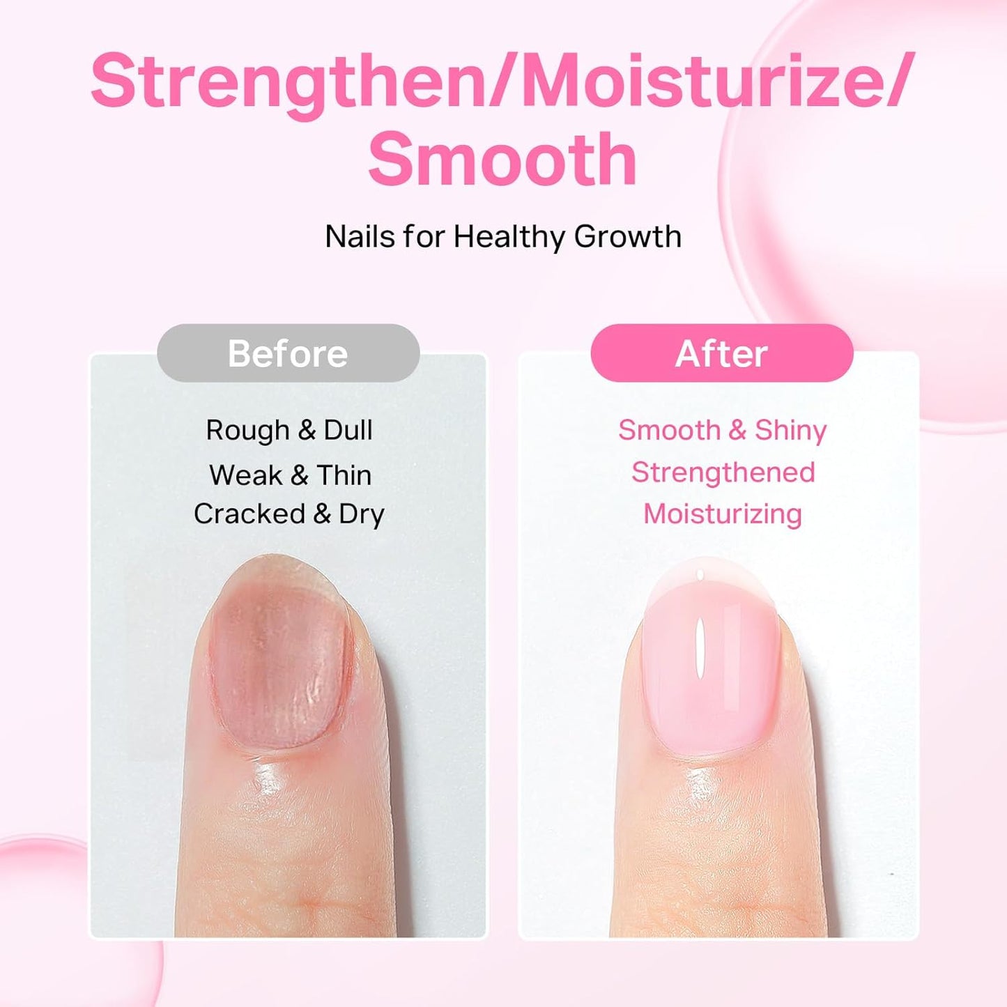 MIZHSE Nail Strengthener, Light Pink Air Dry Nail Repair Treatment Growth Polish, Natural Concealer Ridge Filler for Nails Foundation Polish for Thin and Damaged Nails 16ML