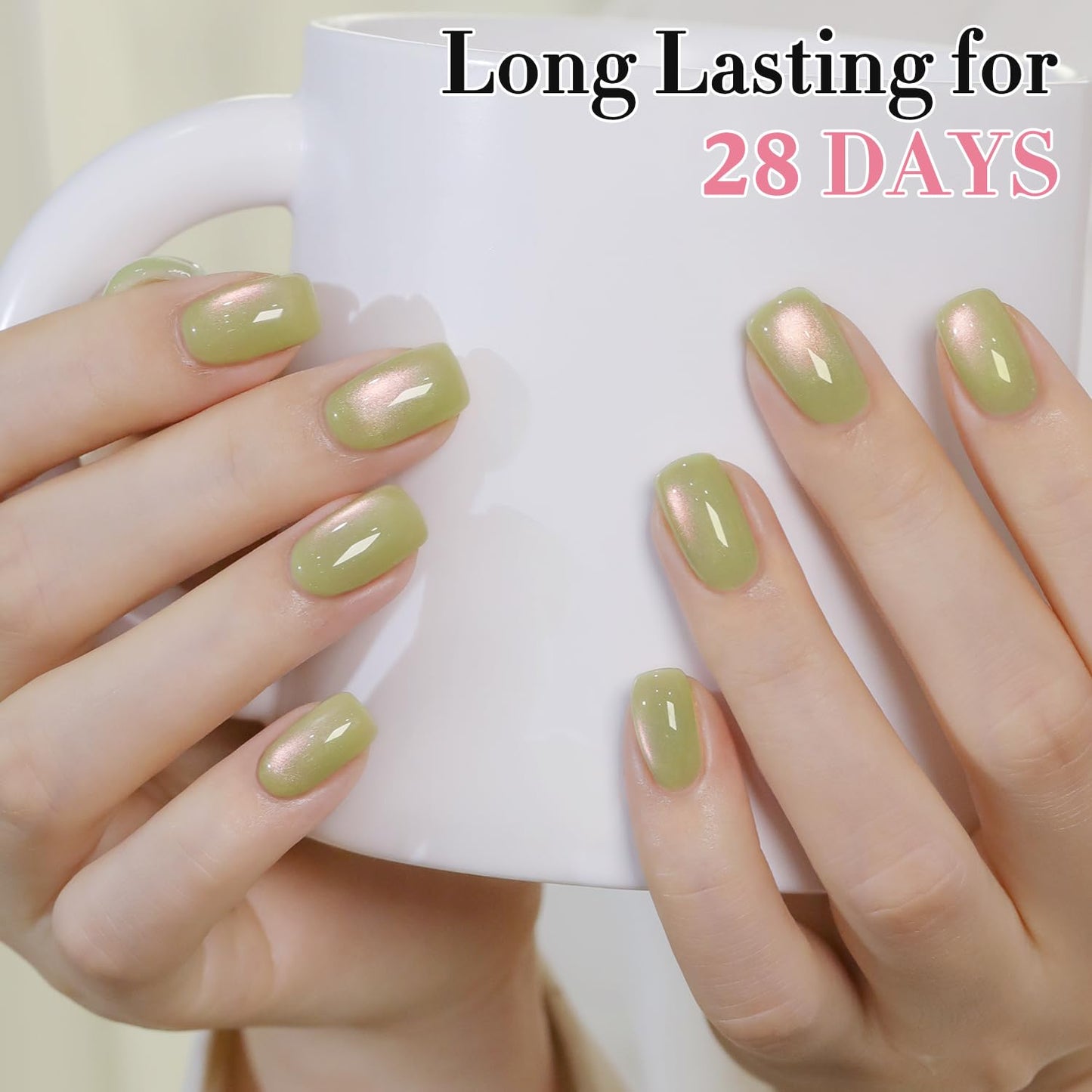 Double Rhythm 0.5 OZ Cat Eye Gel Polish with Magnet 15ML Holographic Glitter Shimmer Translucent Jelly Color Magnetic Nail Polish Salon DIY at Home (Green-MC1213)