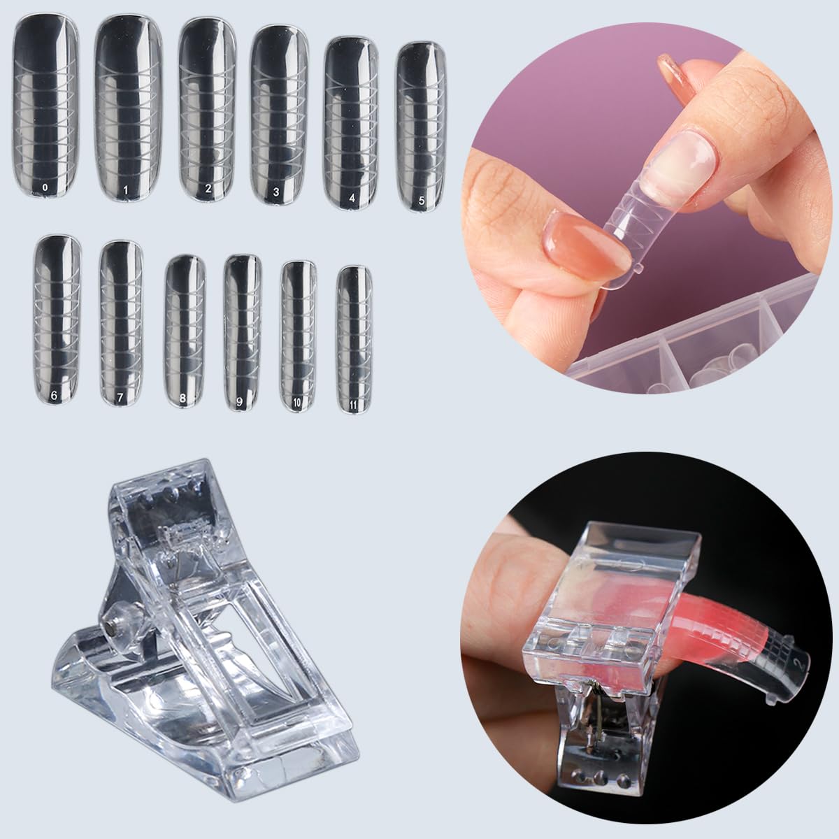 Poly Extension Gel Nail Kit, Clear White Pink With Slip Solution Dual Builder Nail Forms, Clips for Poly Gel, Starter Kit for Home Manicure Set, Nude