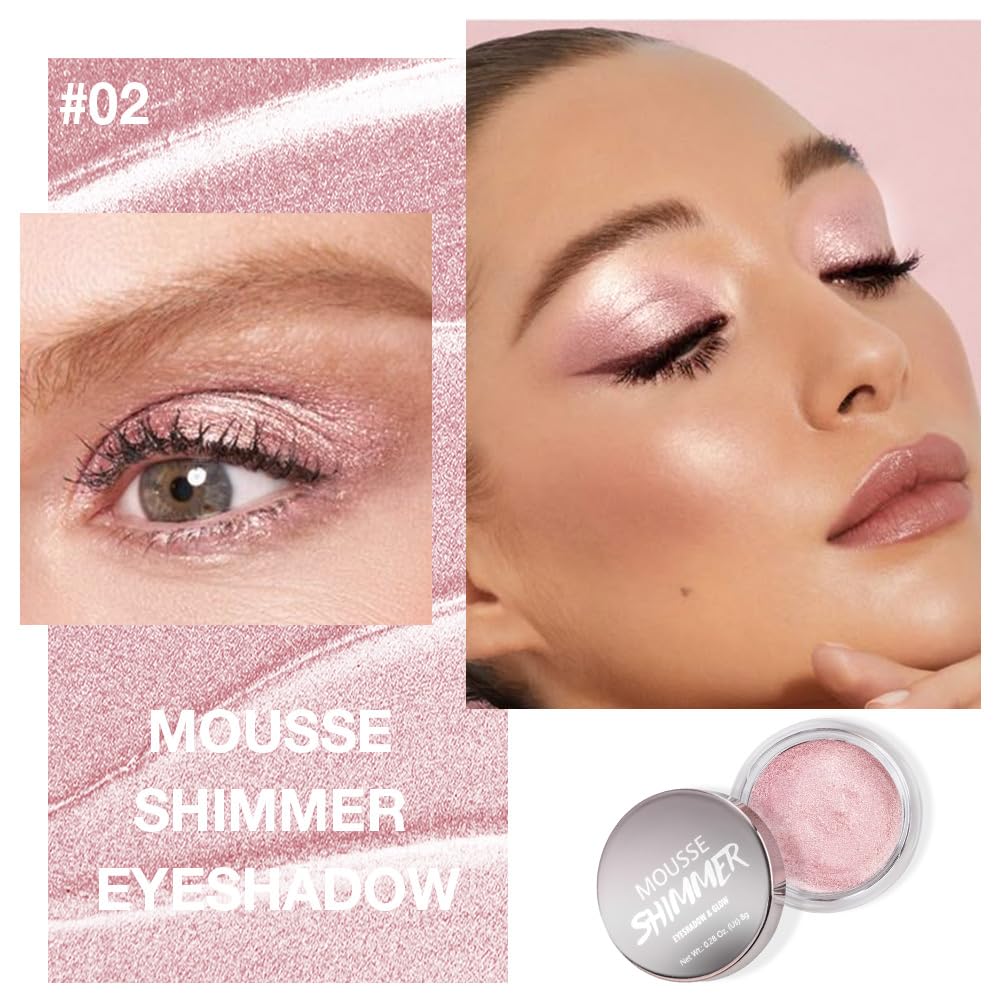 Cream Glitter Pale Pink Shimmer Metallic Eyeshadow Palette Makeup, Natural Single Mini Instant Holographic Eyeshadow For Women, Sombras Crema Para Ojos, Talc, Paraben & Cruelty Free