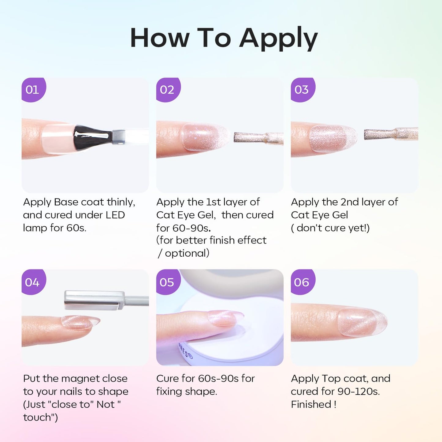 modelones Gel Nail Polish Set, 6 Colors Silver Cat Eye Gel Polish Translucent Pastel Sheer Pink Yellow Lavender Purple Baby Blue Mint Green Jelly Nail Polish with Magnet LED Manicure DIY Gift