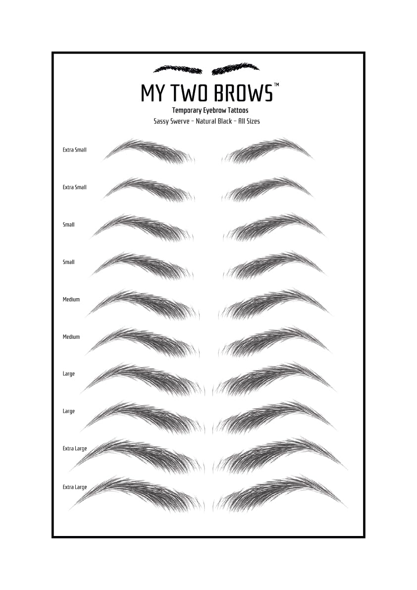 (10 pairs) Natural Black Temporary Eyebrow Tattoo - Large Size - Waterproof & Smudgeproof - Sassy Swerve Style Eyebrow Stickers - Sheet Lasts up to 30 Days - Won't Work on Existing Brows
