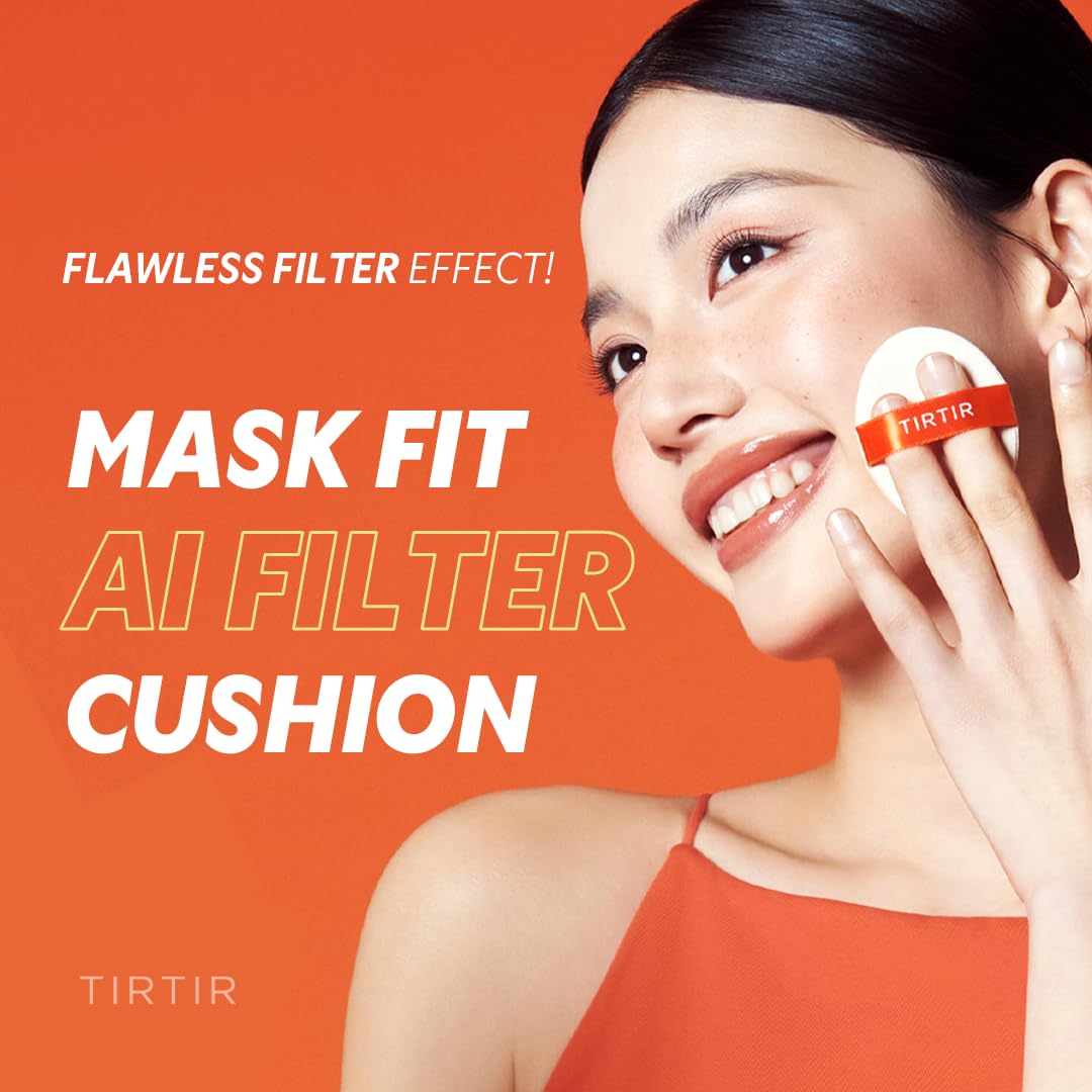 TIRTIR Mask Fit Ai Filter Cushion Foundation | AI-Like Semi-Matte Finish - Up to 72-Hour Medium to Full Coverage Korean BB Cushion Make up Beauty, #24N Latte, 0.63 Fl Oz
