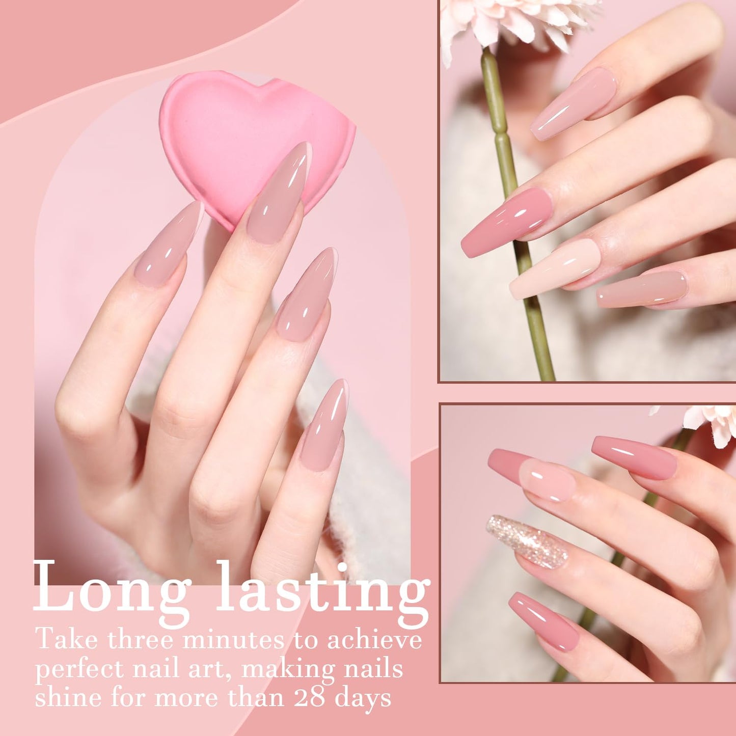 Nude Gel Nail Polish Set, 10 Colors Neutral Gel Polish Nude Pink Skin Tone Glitter Nail Polish Gel Starter Kit Soak Off All Season LED Manicure DIY Salon Gifts for Women Girls