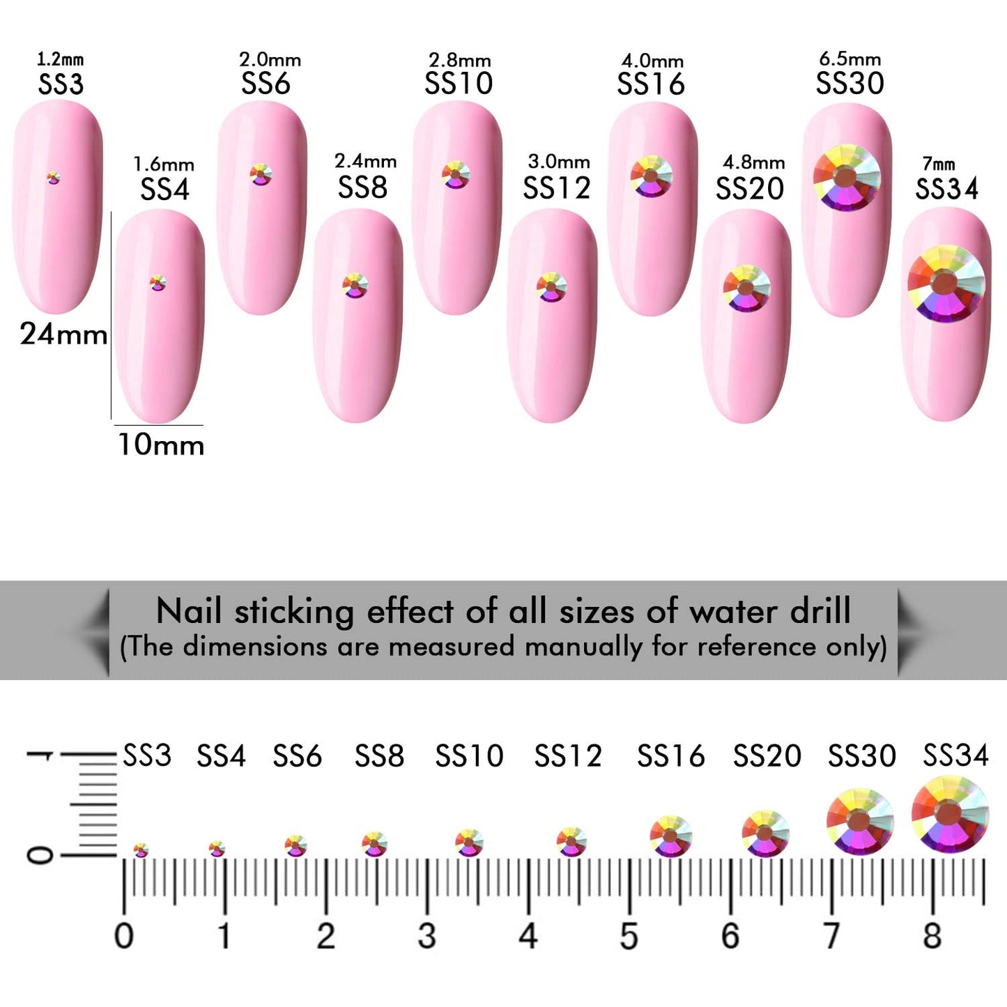 1440Pcs Crystal Ab Crystal Rhinestones,Glass Flatback Rhinestones Gemstones Small for Nail Face Makeup Art Crafts Clothes Decoration -(SS8,2.4mm,Crystal Ab)