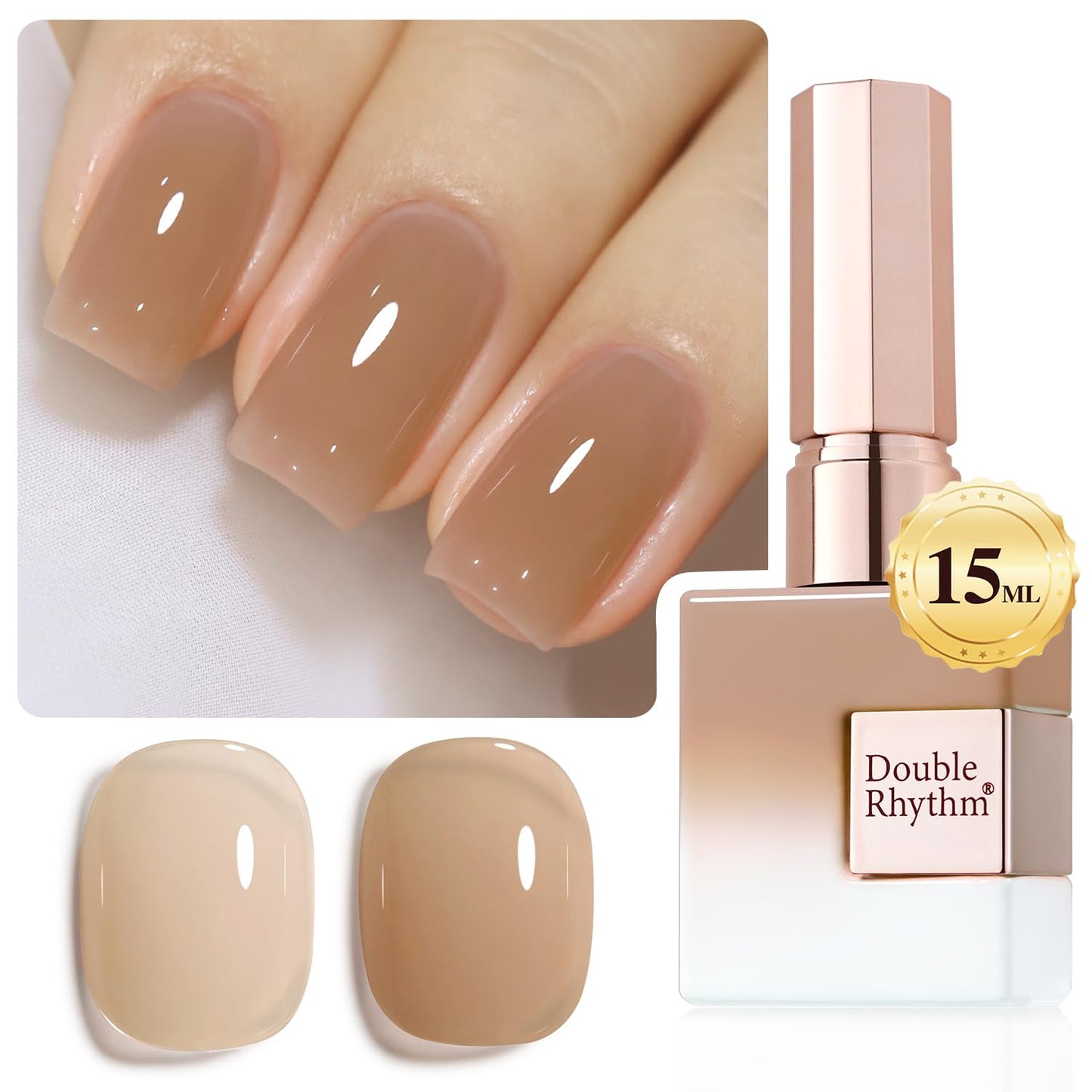 Double Rhythm 0.5Oz Translucent Gel Polish Sheer Neutral Natural Light Milky Same Color Same Bottle 15ML Jelly Nail Art DIY at Home (Nude-A1372)