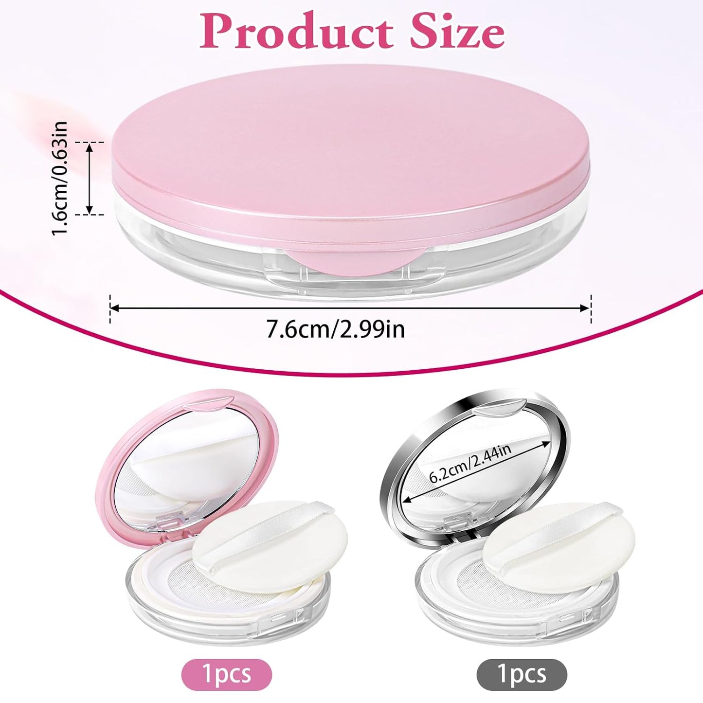 2 Pcs Loose Powder Container with Puff 0.17/0.7 oz Refillable Empty Powder Compact Makeup Powder Travel Container Case Portable Powder Puff and Container with Mirror and Elasticated Net Sifter