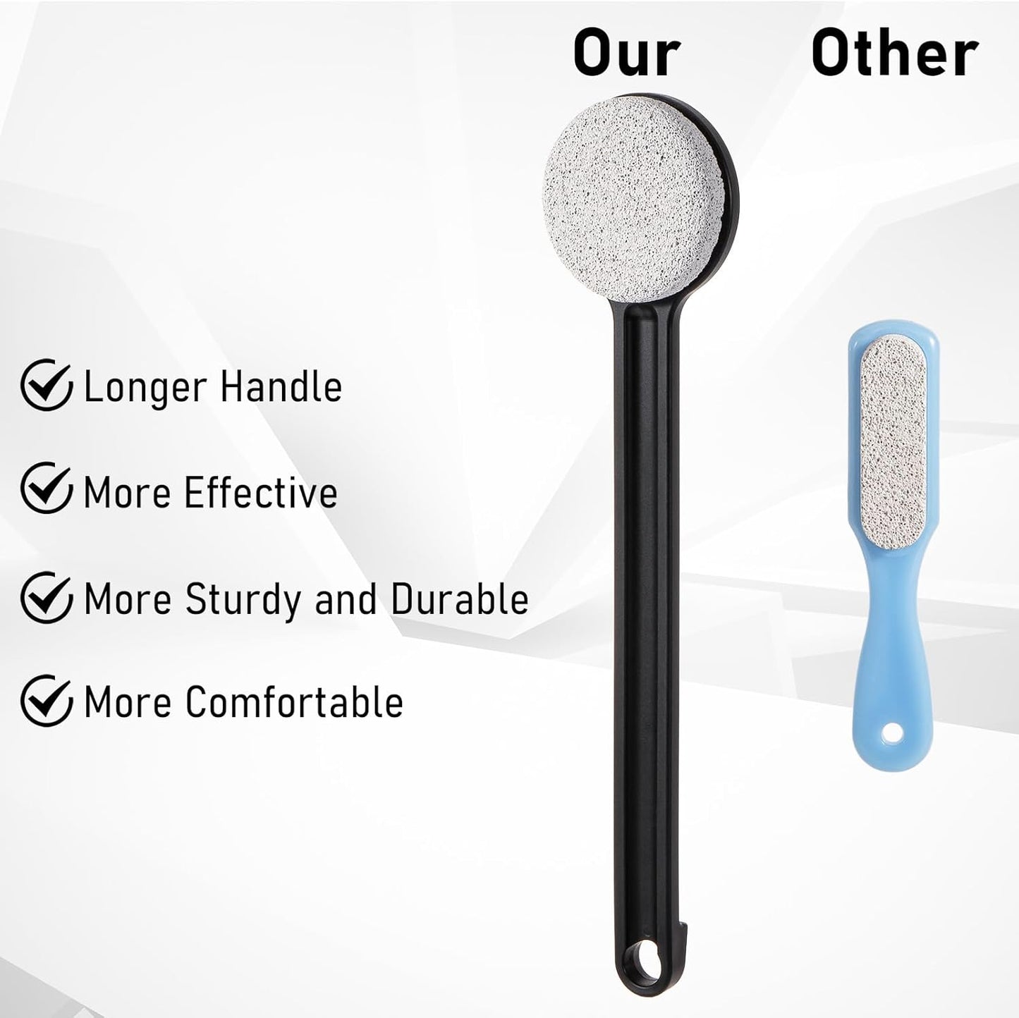 Pumice Stone for Feet with Long Handle (Straight Handle,Black, Count, 1.0)