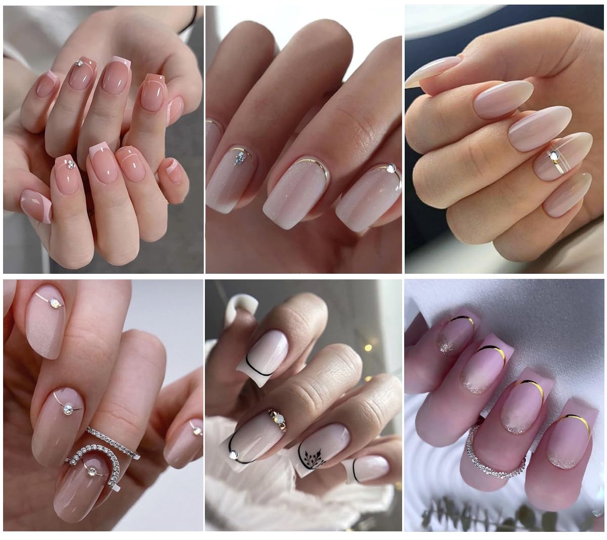 8Sheets French Line Nail Stickers, 3D Sticker for Nail Art Gold Silver White Lines Adhesive Tapes Stripes Swirl with Diamond Nail Design Curved Gel Nail Art Sliders Polish Manicure Tip Nail Decoration