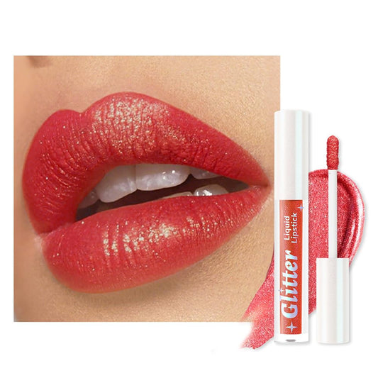 Red Metallic Lipstick for Women,Lightweight Glitter Sparkling Liquid Lipsticks,Shimmer Lip Gloss Stain Long Lasting Waterproof Smudge Proof Non-Drying 24 Hour Full Coverage Lip Makeup,Vegan