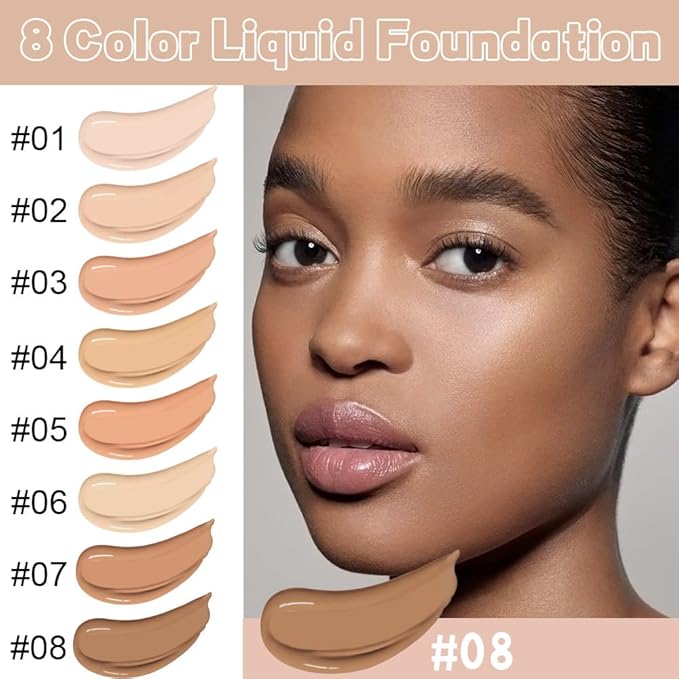 Matte Cream Oil Free Concealer Foundation Pack with Foundation Brush,Base Facial Matte Full Coverage Liquid Tattoo Concealer Hide Foundation Primer Make-up Kit.1.67 Fl.Oz (08#)