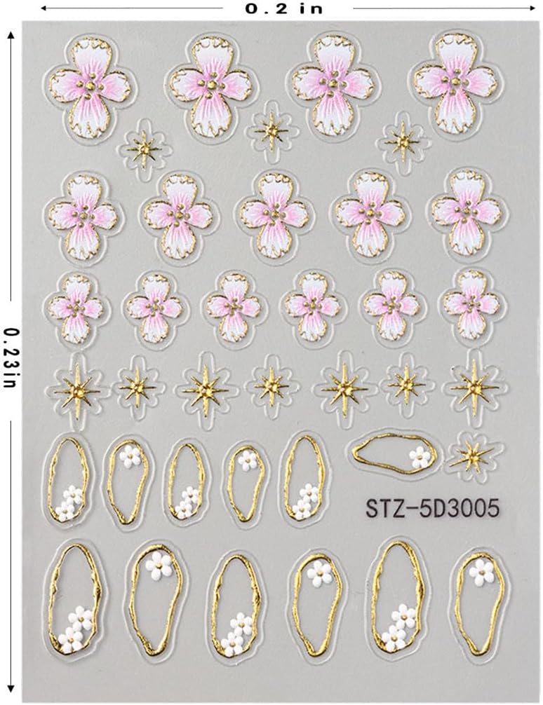 Stickers para Uñas Nail Stickers Self-Adhesive Sticker Gold Pink 3D Wild Flower Calcomanías para Uñas Gold Floral Art Design Accessories Hight Quality 4 Sheets