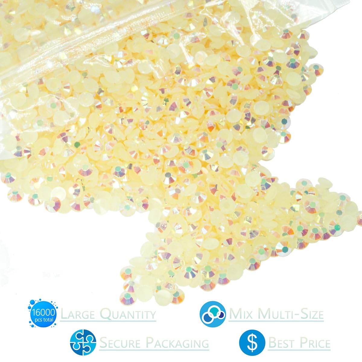 16000PCS Light Champagne AB Resin Rhinestones for Crafting 3mm 4mm 5mm Flatback Jelly Stones Bulk SS10 SS16 SS20 Non-Hotfix Diamonds Gems Charms for Nails Face Eyes Makeup Tumblers Bottles DIY Crafts