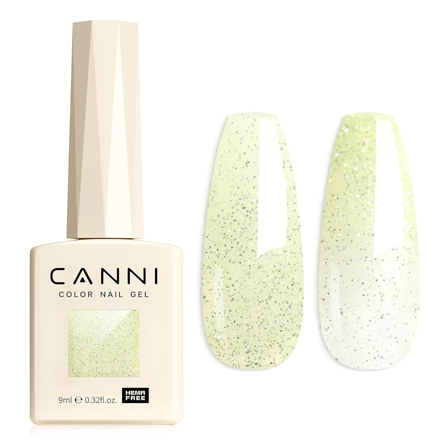 CANNI 1 Pcs Glitter Green Gel Nail Polish, Shimmer Sparkly Light Green Colors Gel Polish Soak Off Led Nail Art Gel Manicure Salon DIY
