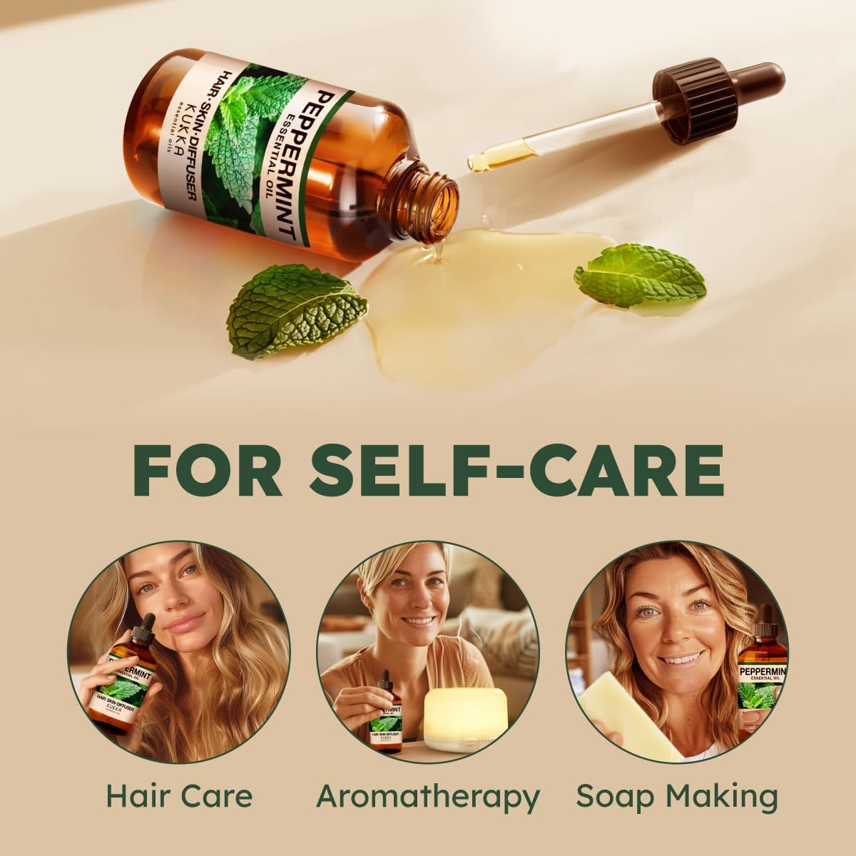 Kukka Essential Oils Peppermint Oil for Skin, Hair, Diffuser - 4 Fl Oz / 118 ml, DIY Soap Making Scents