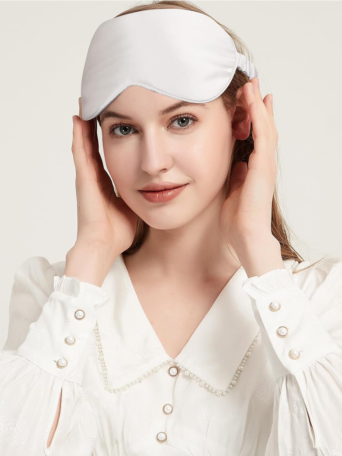 100% Mulberry Silk Eye Mask for Sleeping with Silk Wrapped Adjustable Strap,Ivory White