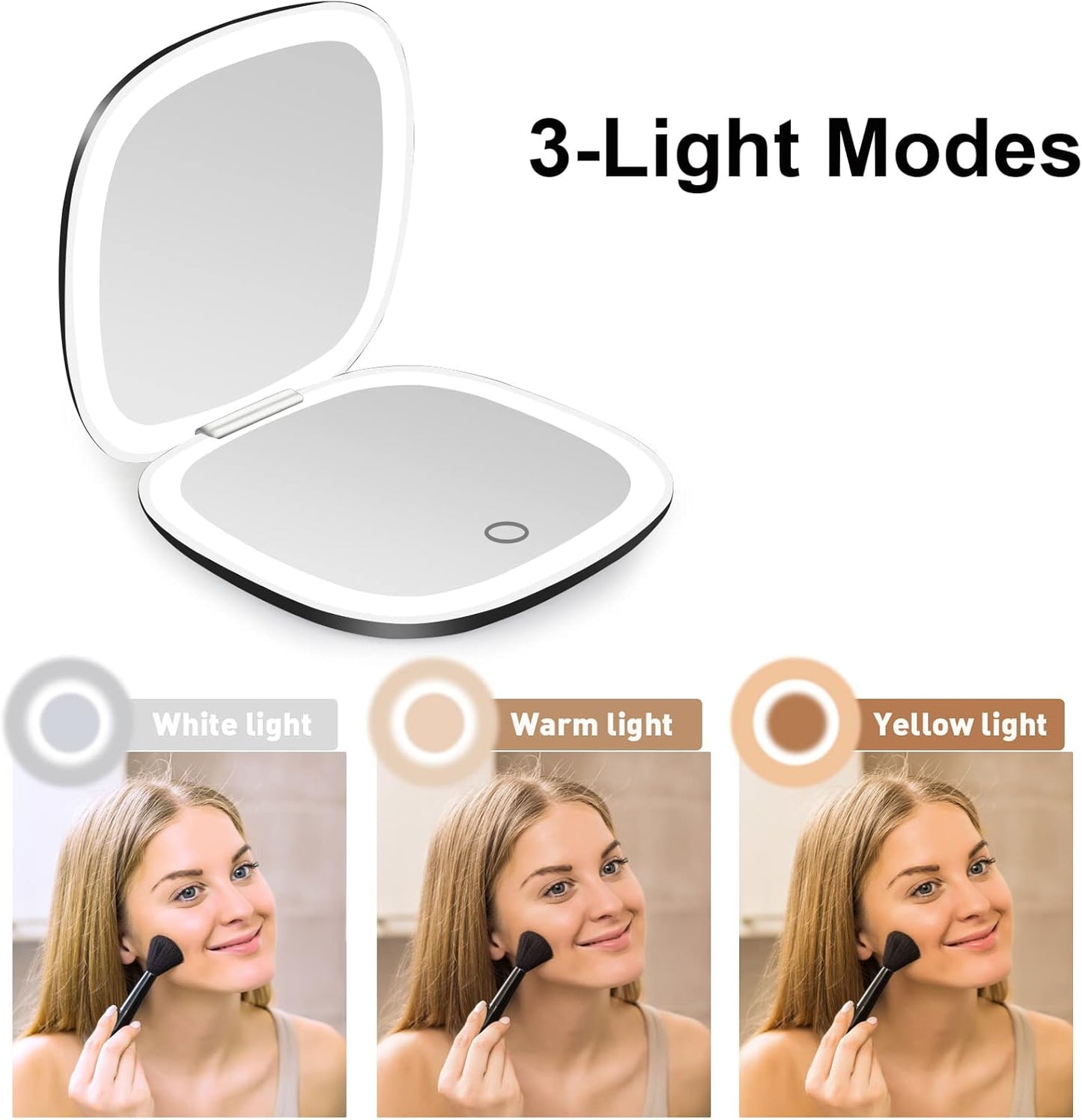 deweisn Compact Mirror, Lighted Travel Makeup Mirror with 1X/10X Magnifying Double Sided Dimmable Portable Pocket Mirror for Handbag, USB Charging(Black)