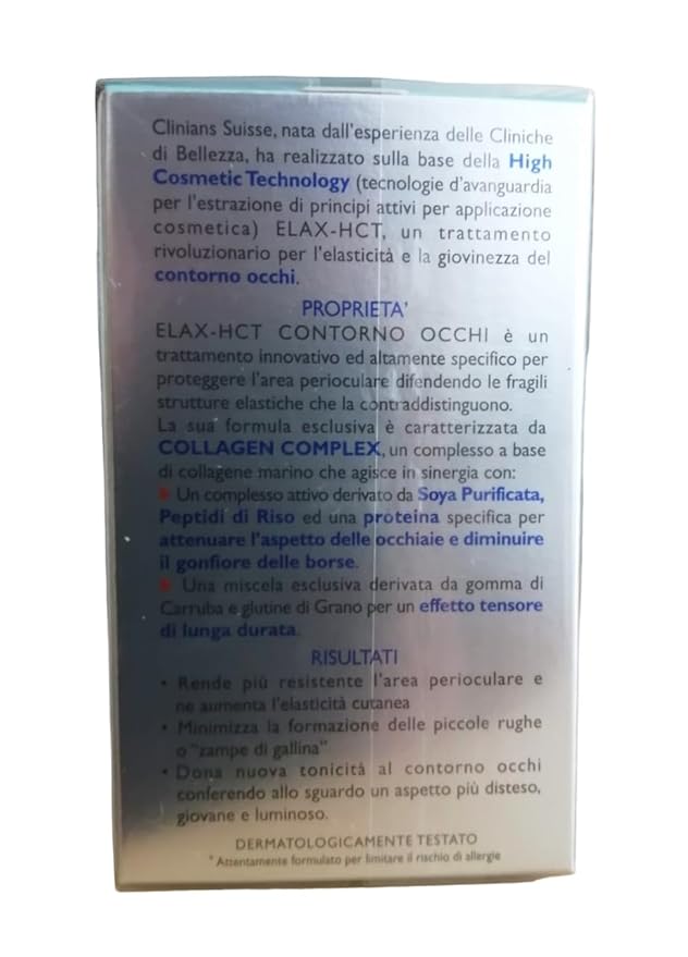 Suisse Clinica Della Bellezza Elax HCT Collagen Complex Eye Contour Firming Serum From Italy, 0.3 Oz.