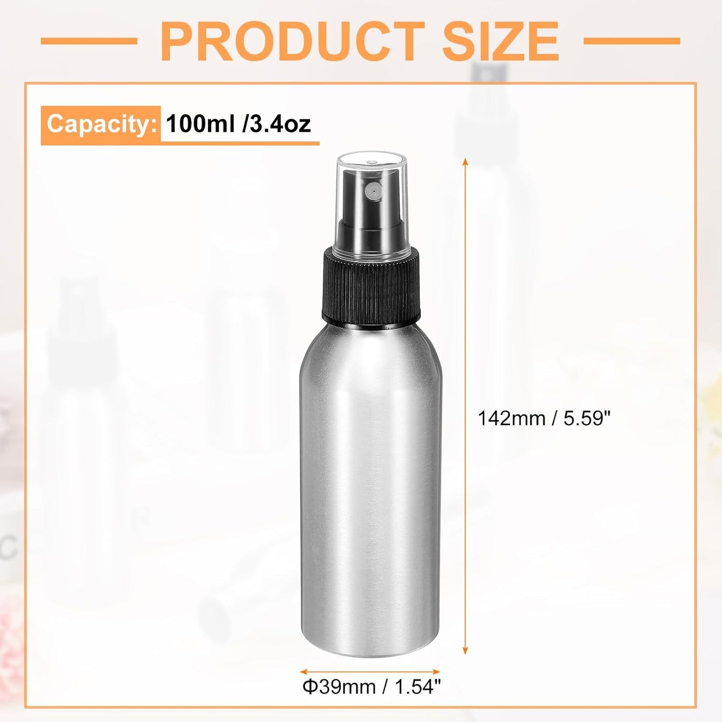 HARFINGTON 5pcs Aluminum Fine Mist Spray Bottles 100ml/3.4oz Metal Small Liquid Alcohol Refillable Travel Container with Black Plastic Nozzle Cap for Perfume Skincare Cosmetic Storage Bottle