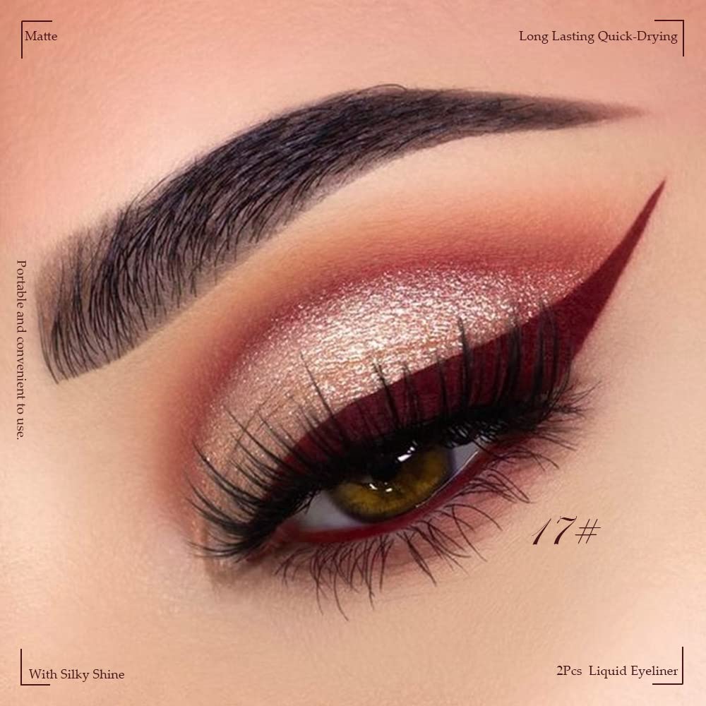 evpct 2Pcs Rose Dark Brown Red Liquid Eyeliner Colorful Set Waterproof Colored Eye Liners for Women Stamps Shapes for Eyes delineadores de colores para ojos delineador de ojos contra el agua 08&17