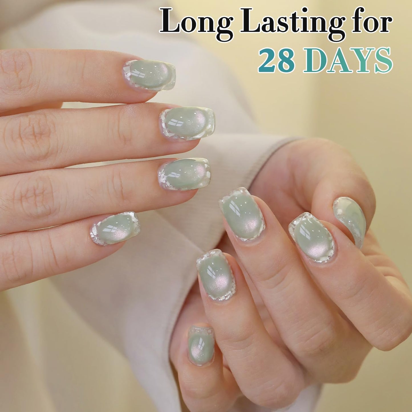 Double Rhythm 0.5 OZ Cat Eye Gel Polish with Magnet 15ML Holographic Glitter Shimmer Translucent Jelly Color Magnetic Nail Polish Salon DIY at Home (Light Green-MC1212)