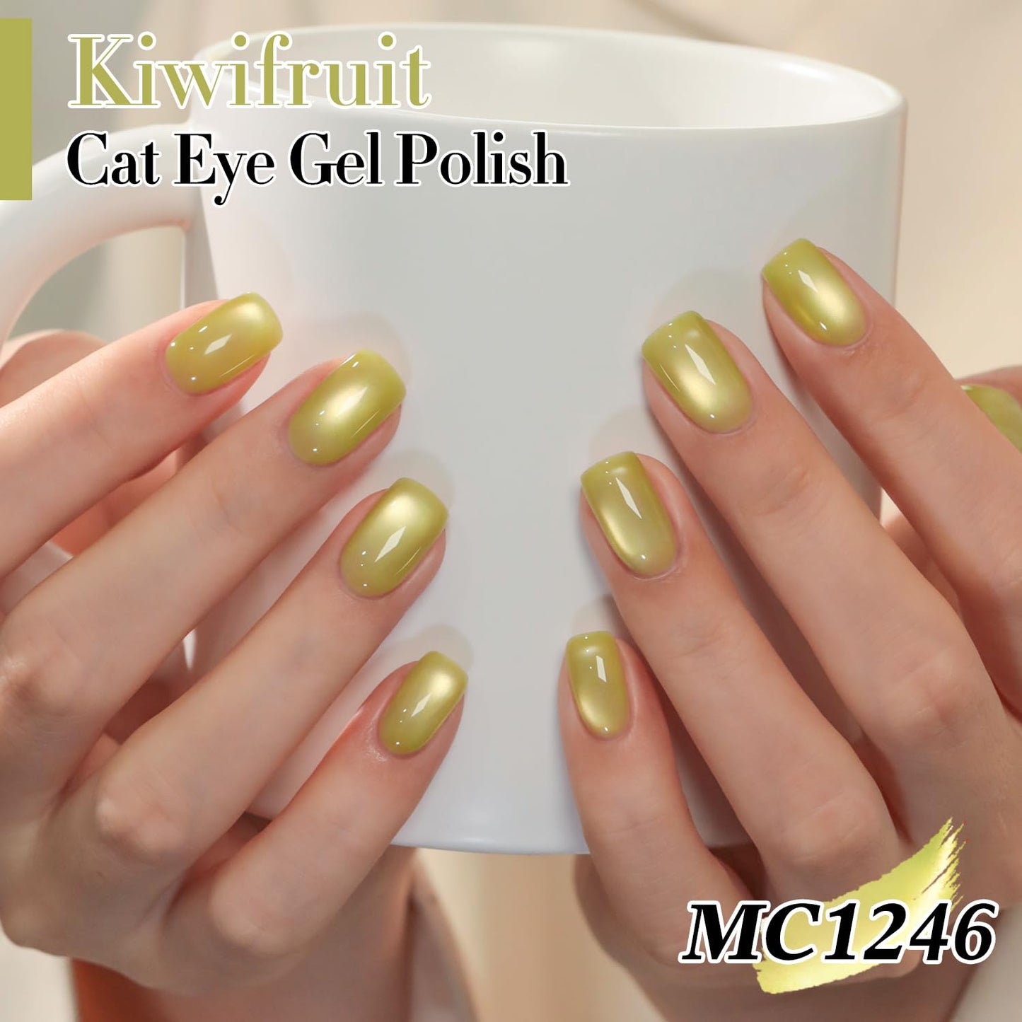 Double Rhythm 15ML Ice Glass Cat Eye Gel Polish with Magnet Holographic Glitter Shimmer Translucent Sheer Color Salon Soak Off Magnetic Nail at Home (Green Gold-MC1246)