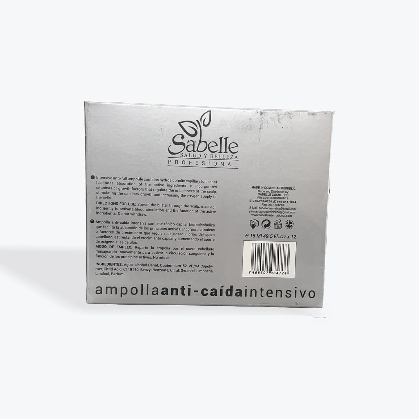 Sabelle Professional Intensive Anti-Hair Loss Treatment Ampoules, 15ml, Pack of 12. Ampollas Anti-caida del cabello