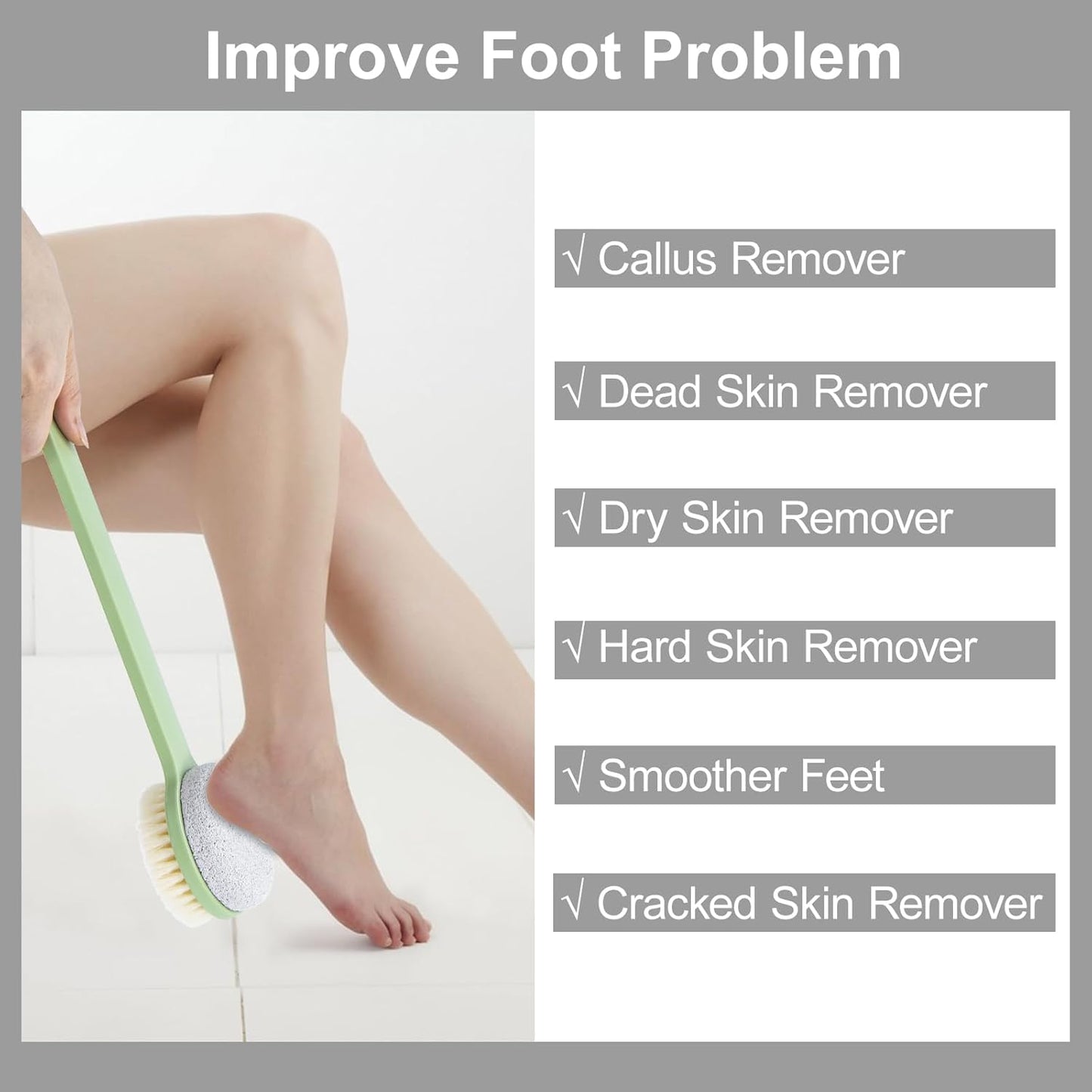 Pumice Stone for Feet with Long Handle (Double-Faced Straight Green Handle, Count, 2.0)