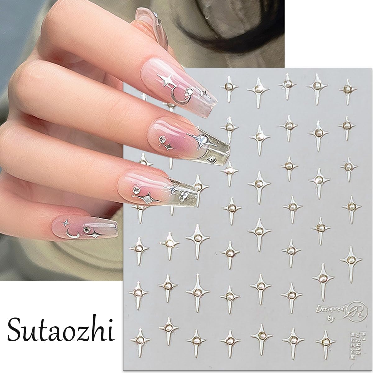 Shiny Star Nail Stickers for Nail Art,Glitter Star Nail Rhinestones Design Nail Decals Holographic Gold Silvery Stars Nail Supplies 3D Self-Adhesive Star Sticker Charms for Nail Decoration