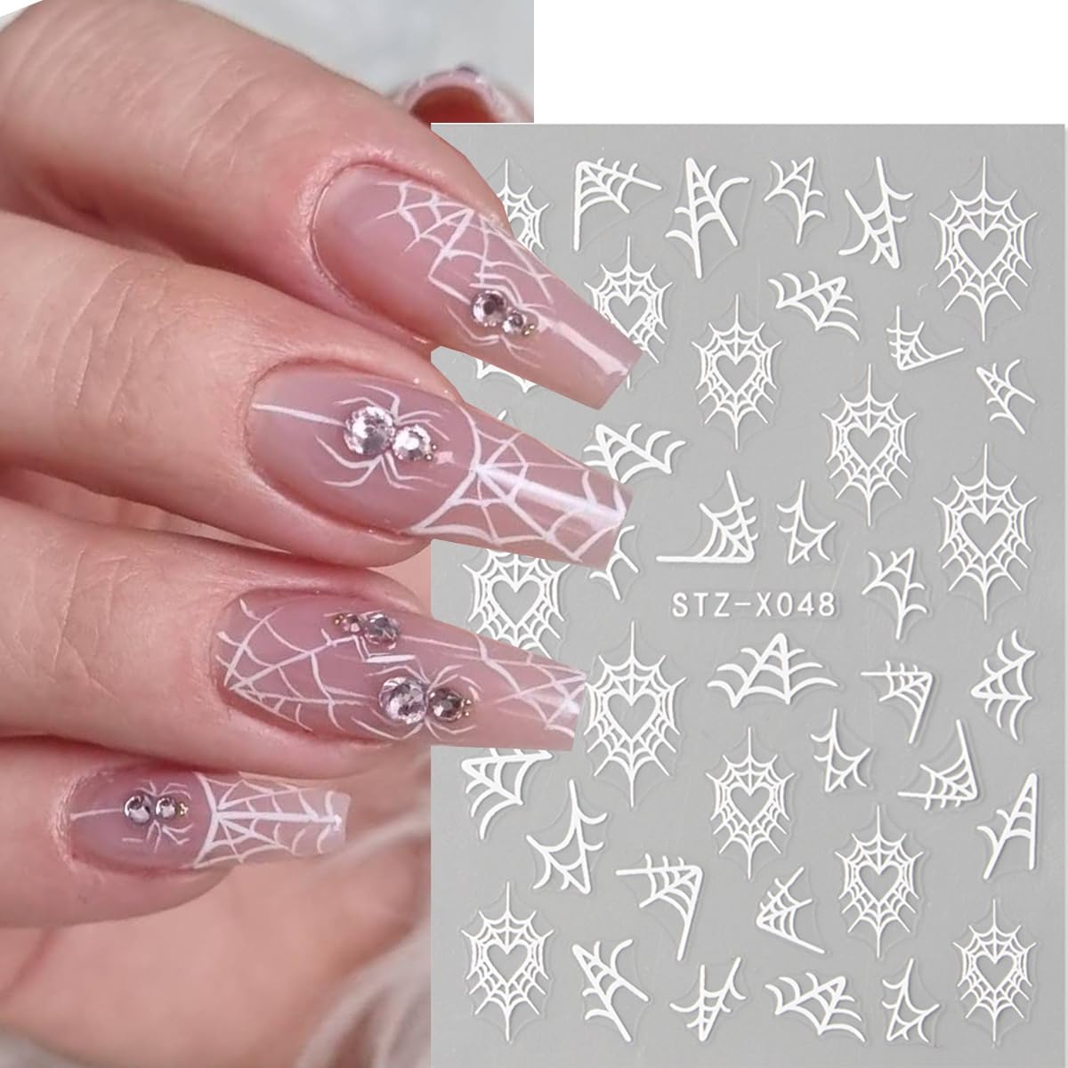 Halloween Nail Stickers Black Nail Decals Self-Adhesive Nail Art Stickers Spider Web Heart Star Moon Bat Design Spider Nails Sticker for Nails Art Decor Holiday Party Manicure for Women 8 Sheet