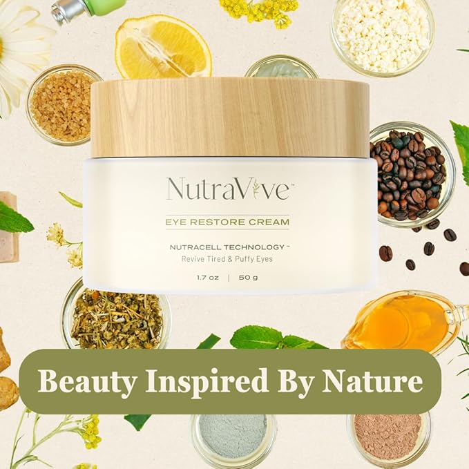 NutraVive Eye Restore Cream – Age Circle & Puffy Eyes Treatment, 1.7 Oz – Revive, Firm & Lift Tired Eyes & Reduce Fine Lines & Wrinkles – Anti-Aging Under Eye Collagen Boosting Cream.