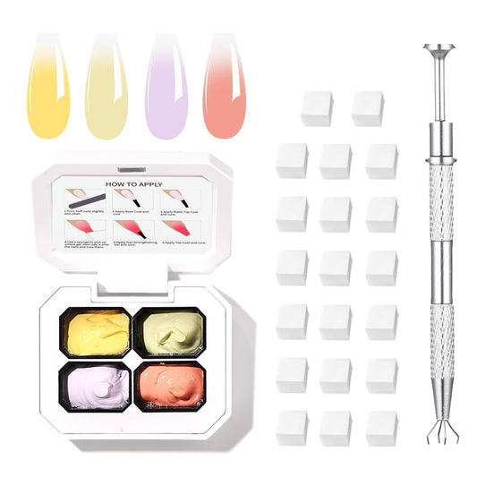 Finger Secret 4 Colors Ombre Gel Nail Polish Set Gradient Pat Painting Gel Ombre Color Palette with 20Pcs Nail Sponges for Nail Art DIY Salon or Home Use(k7)