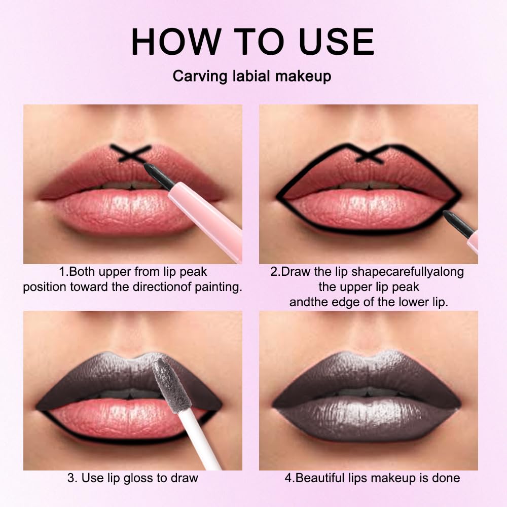 Kaely 2-in-1 Black Coal Metallic Lipstick and Lip Liner, Shimmer Liquid Metallic Lipsticks for Women, Glitter Lip Gloss Stain Long Lasting Waterproof Smudge Proof 24 Hour, Vegan Makeup, 17