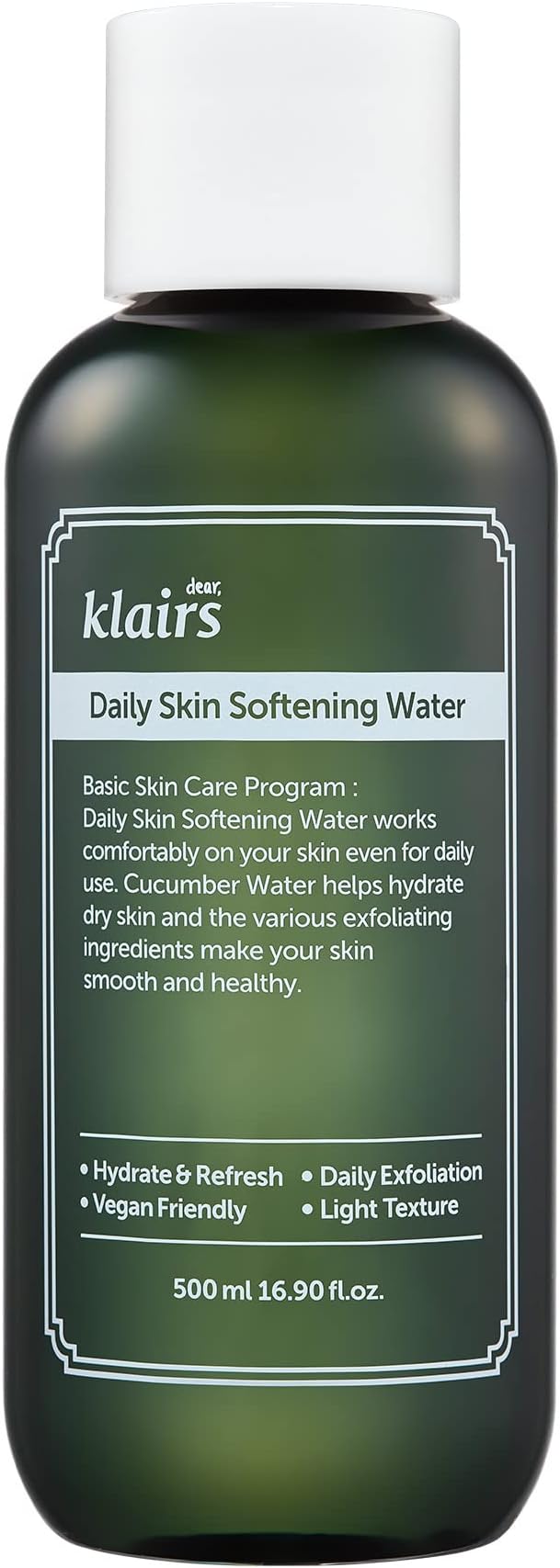 [DearKlairs] Daily Skin Softening Water, Toner, Jumbo 16.90 Fl Oz, Skin Refining Cucumber Essence, Daily mild exfoliator