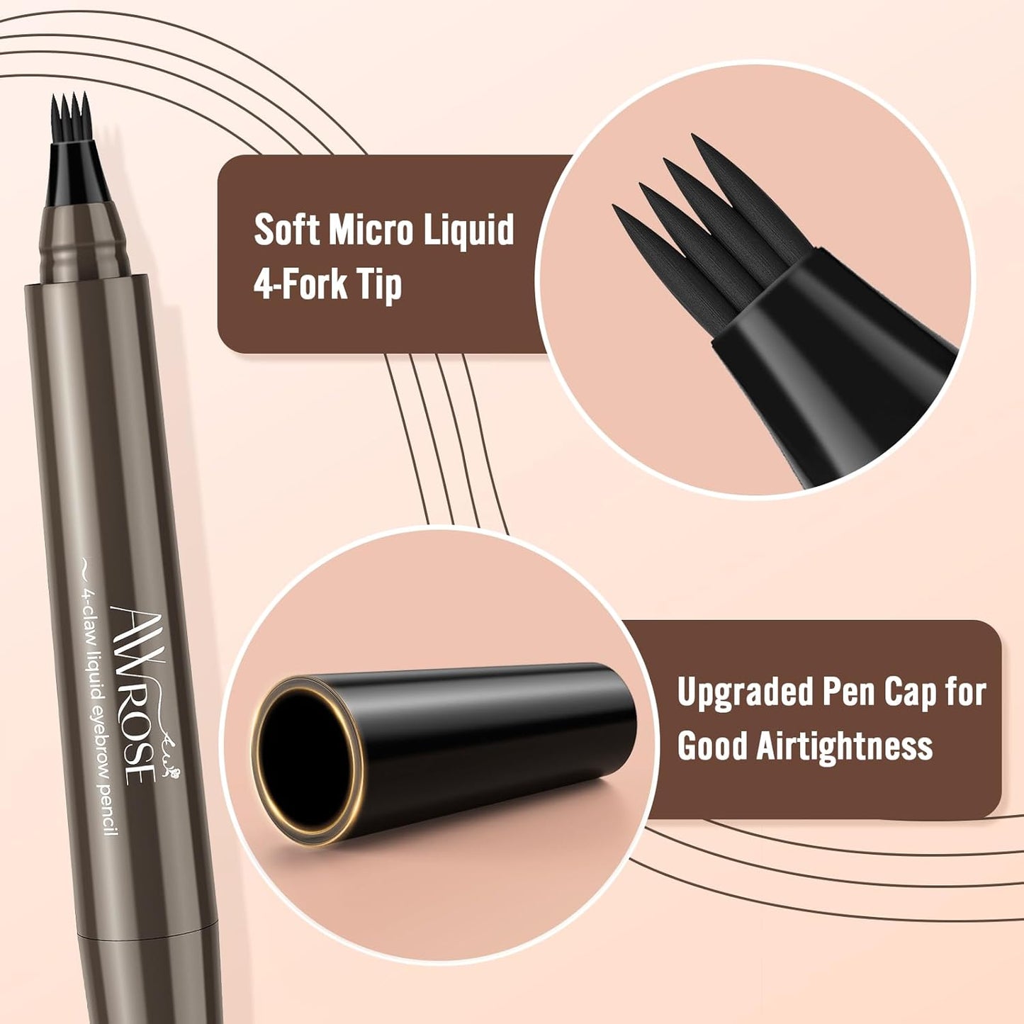AWROSE Eyebrow Pencil, 3D Waterproof Microblading Eyebrow Pen 4 Fork Tip Tattoo Pencil, Precise Natural Magic Eye Brow Pen with Hair Like Strokes, 4 Points Multi-Used Eye Brow Pencils for Women/Men