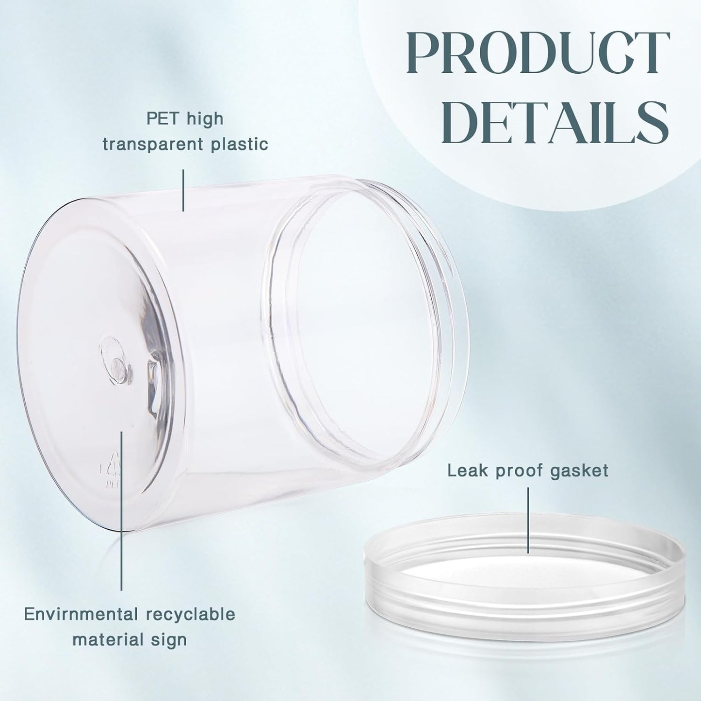 Patelai 4 Pieces Round Wide-mouth Leak Proof Plastic Container Jars with Lids for Travel Storage Makeup Beauty Products Face Creams Oils Salves Ointments DIY Making(16 Ounce,Clear)