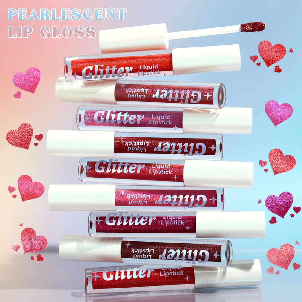 Pink Metallic Lipstick for Women,Lightweight Glitter Sparkling Liquid Lipsticks,Shimmer Lip Gloss Stain Long Lasting Waterproof Smudge Proof Non-Drying 24 Hour Full Coverage Lip Makeup,Vegan