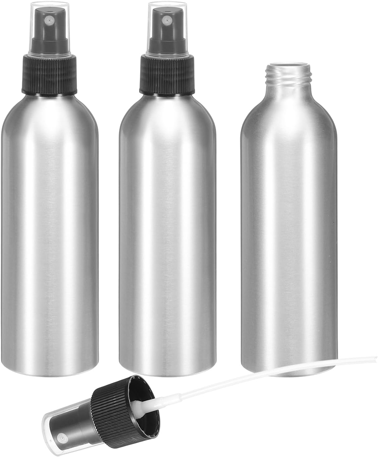 HARFINGTON 3pcs Aluminum Fine Mist Spray Bottles 200ml/6.7oz Metal Small Liquid Alcohol Refillable Travel Container with Black Plastic Nozzle Cap for Perfume Skincare Cosmetic Storage Bottle