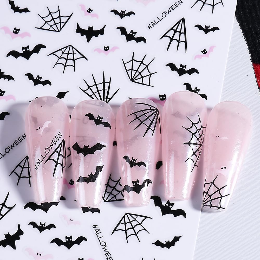 Halloween Nail Art Stickers Ghost Nail Decals 3D Horror Ghost Skull Spider Web Bat Pumpkin Butterfly Self-Adhesive Decals Designs Halloween Nail Supplies for Women Manicure Holiday Decorations 6Sheets