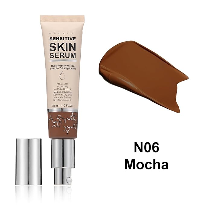 MAEPEOR Hydrating Foundation 6 Colors Full Coverage Liquid Foundation Naturally Mattle Oil-Control Foundation for All Skin Tone (06 Mocha)