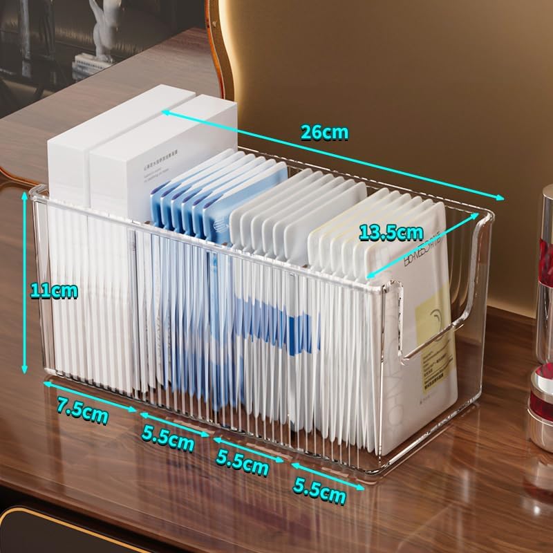 Extra Thick Acrylic Makeup Organizer with Removable Dividers - Waterproof Bathroom Storage for Sheet Masks/Essences/Cosmetics, Clear Visible Design, Space-Saving Vanity Organizer