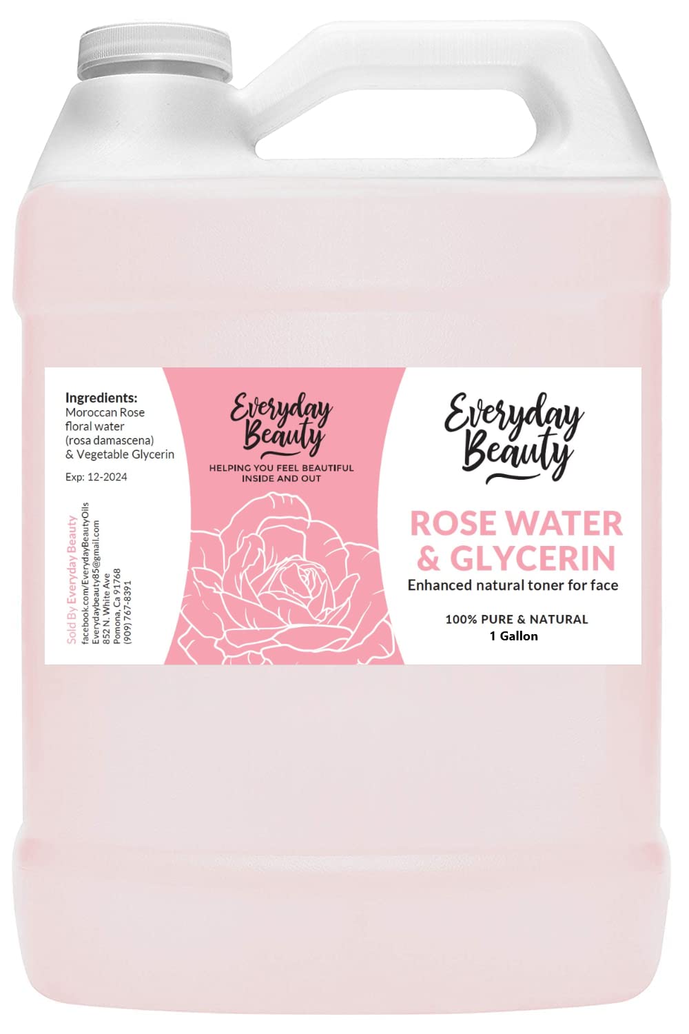 Rose Water & Glycerin Enhanced Facial Toner - 1 Gallon Bulk Alcohol-Free Vegan All Natural Refreshing for Face and Hair - Uplifts, Calming & Soothing for All Skin Types