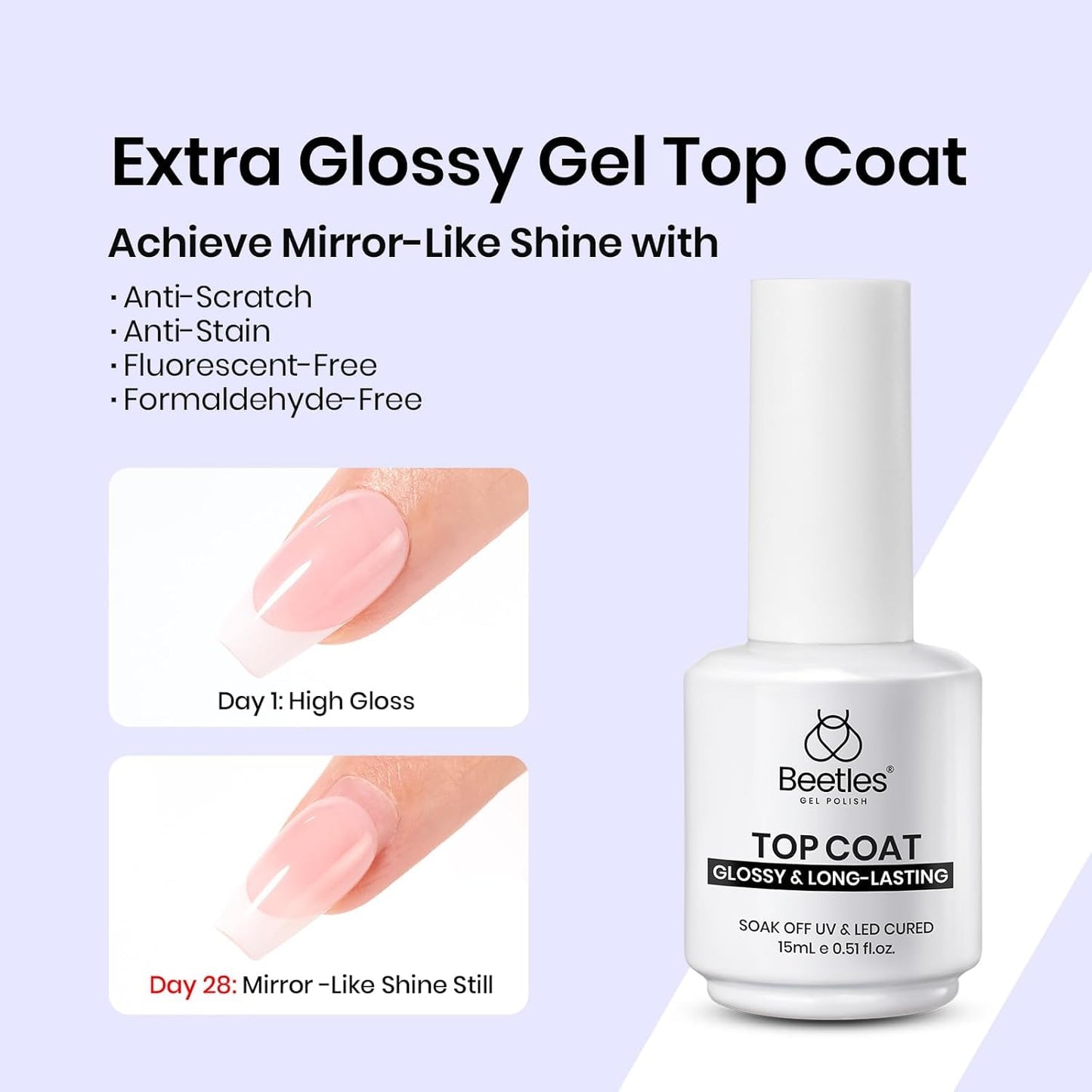 Beetles Gel Nail Glue Kit, 15ml Nail Glue Builder & Extra Glossy Top Coat Gel Nail Polish 3 Pcs Soak Off UV Kit for Long-Lasting Shine, Manicure Nail Art Design Diy at Home Gifts for Women