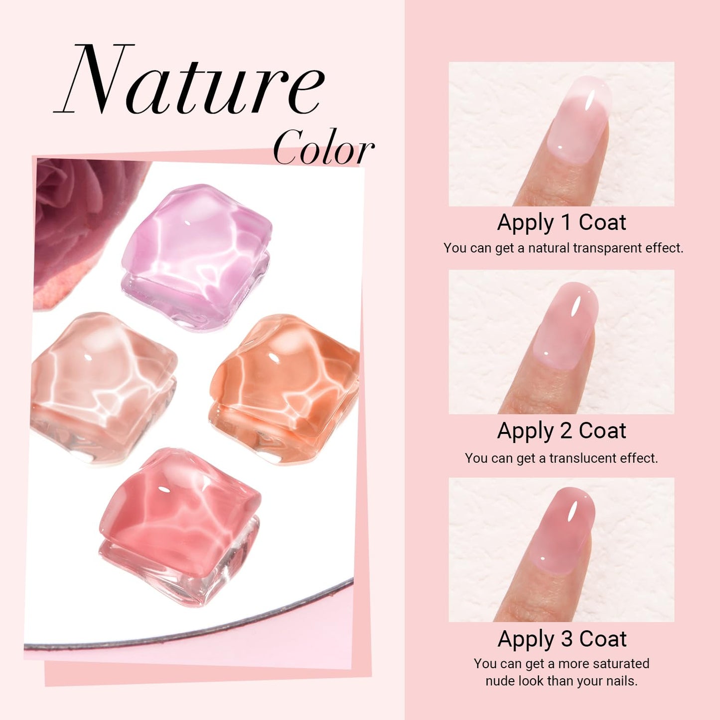 AZUREBEAUTY Dip Powder Nail Starter Kit, 4 Colors Translucent Jelly Nude Gentle Pink Dipping Powder System Liquid Set with Base & Top Coat Activator for French Nail Art Manicure Salon DIY