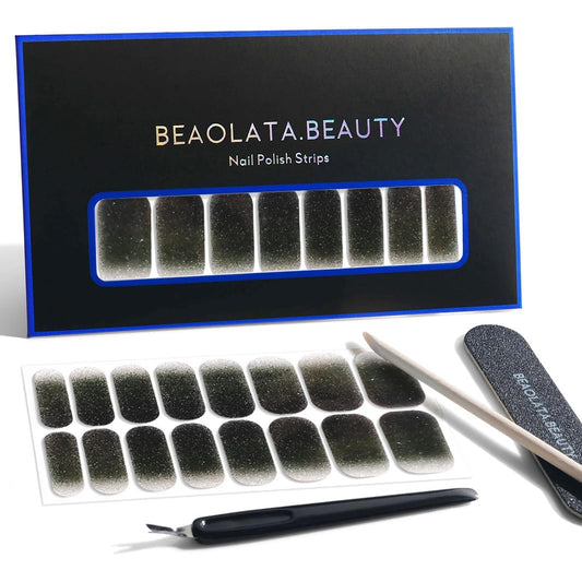 Nail Polish Strips, 32PCS Salon Quality Wraps, Long Lasting Gel Nail Stickers for Women Easy Apply& Remove (Night Glitter Black)