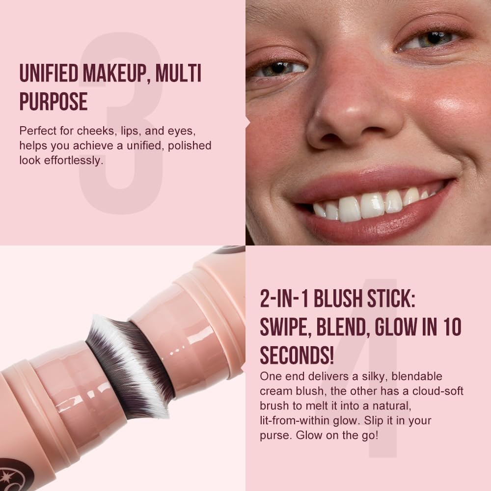 Multi-Use Waterproof Highlighter Stick with Brush – Unidollss 3-in-1 Cream Contour, Bronzer & Blush Stick for Cheeks, Eyes & Lips, Long-Lasting Glow, Easy Application(09 GOLDEN HOUR)