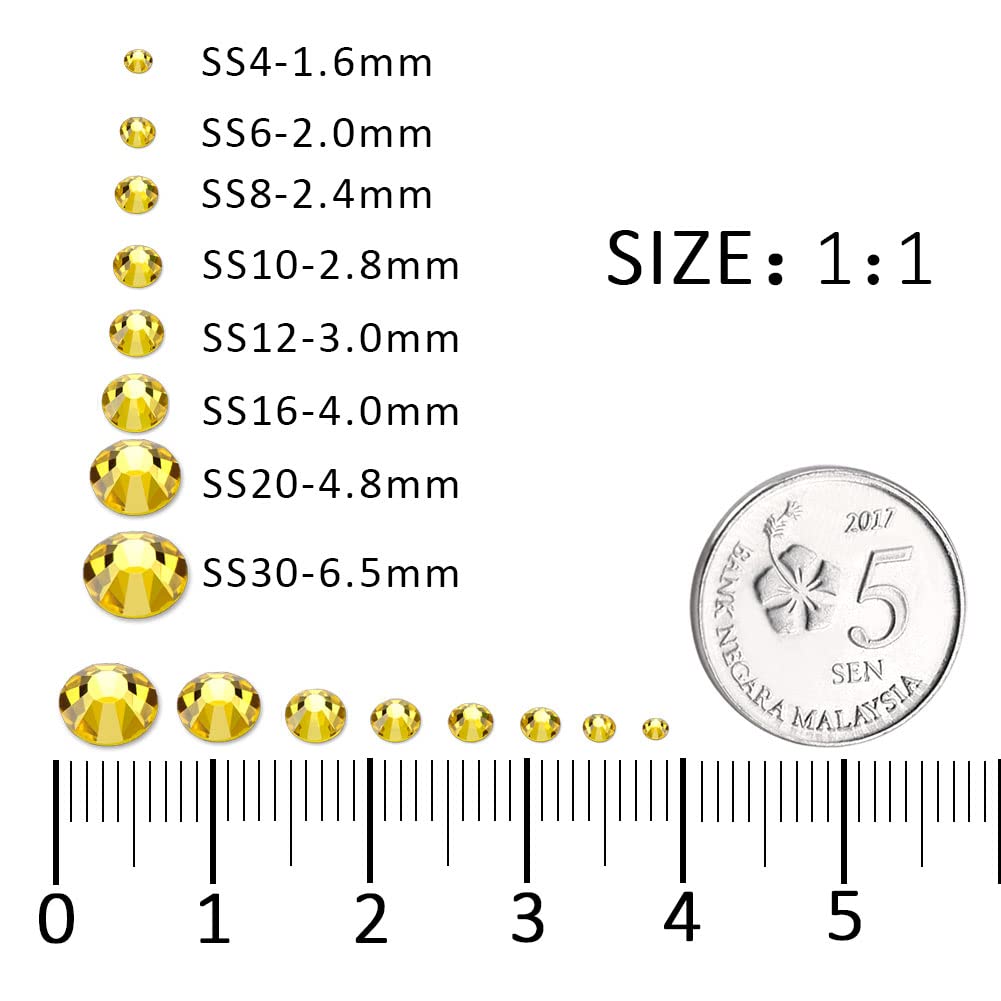 1440Pcs Lemon Yellow Crystal Rhinestones,Glass Flatback Rhinestones Gemstones for Nail Face Makeup Art Crafts Clothes Decoration -(SS20, 4.8mm,Lemon Yellow)