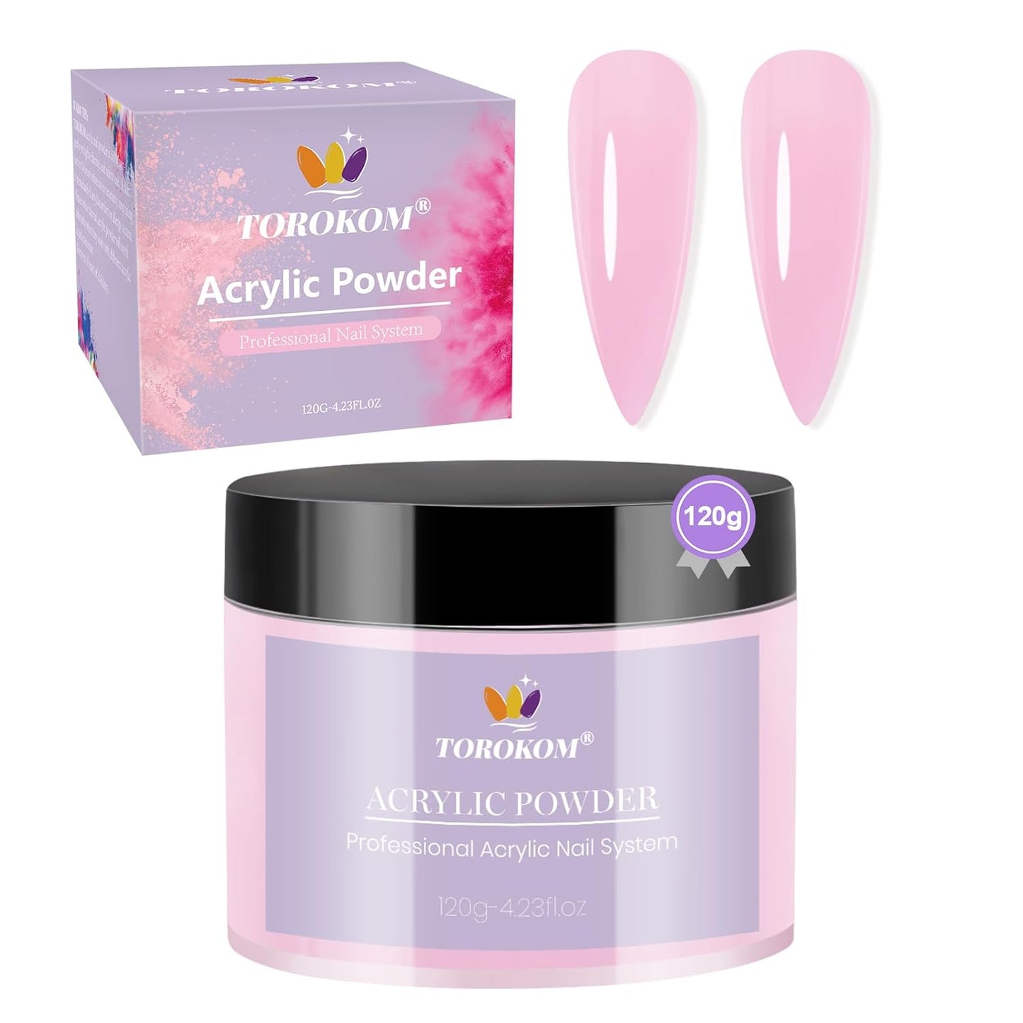 TOROKOM Dark Pink Acrylic Powder, 120g/4.23oz Acrylic Nail Powder Large Capacity Acrylic Dip Powder for Nails Acrylic Extension Powders, 3D Nail Carving, Long-Lasting, No Nails Lamp Required