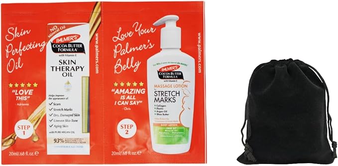 Palmer's Cocoa Butter Formula Skin Therapy Oil and Massage Lotion for Stretch Marks, Travel Pack, 0.68 FL OZ, Intensive Hydration, Skin Elasticity, Pregnancy Safe, Paraben-Free, 30 CT, W/Travel Pouch