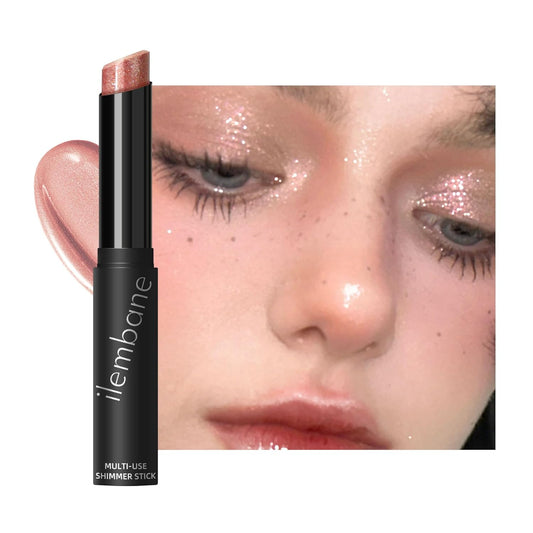 Shimmer Stick for Eyes, Lips, Face and Body Cream Highlight Eyeshadow, Multi-Use Diamond Like Shine, Moisturizing Formula Sheer Finish, Rose Gold Undertone Silver Sparkle